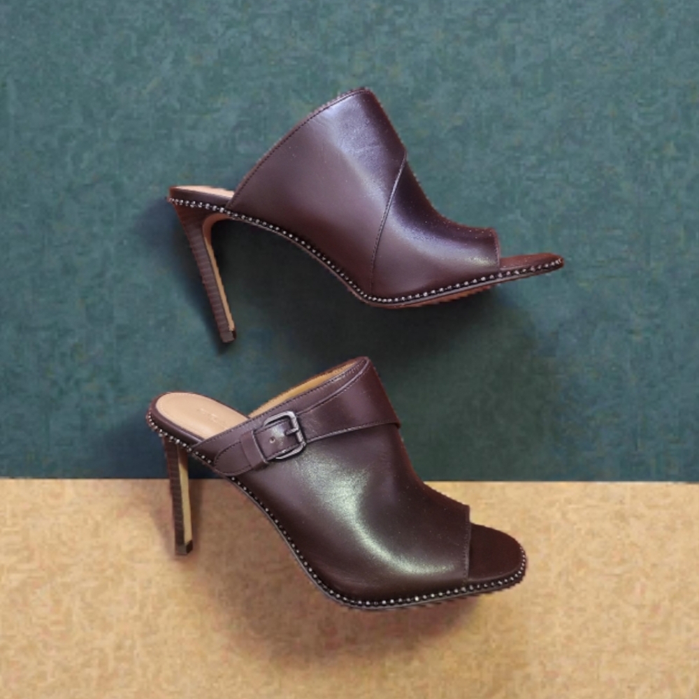 Coach " Maple" Brown  Leather Pencil Heeled Mules